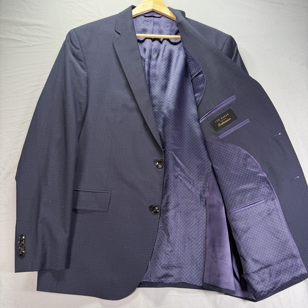 Ted Baker Endurance Suit Jacket Mens 42R Blue Wool 2 Button Notch Lapel Blazer